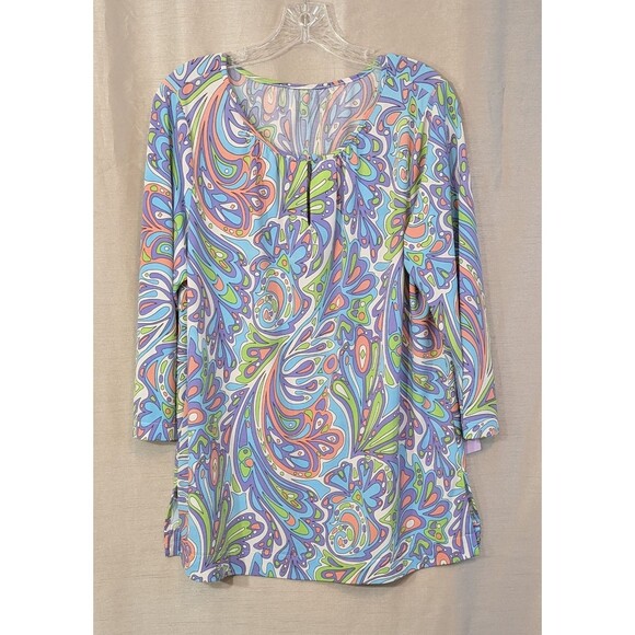 Groovy 60s 70s Multicolored Psychedelic Paisley Long Sleeve XL Tunic Hippie - Picture 1 of 12